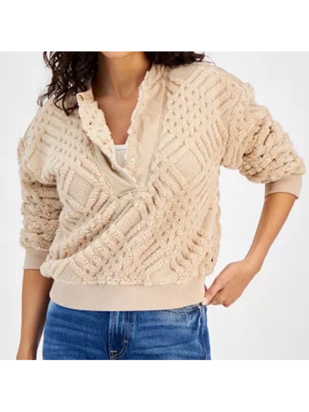 Tommy Hilfiger Beige Soft Snap Button Sweater